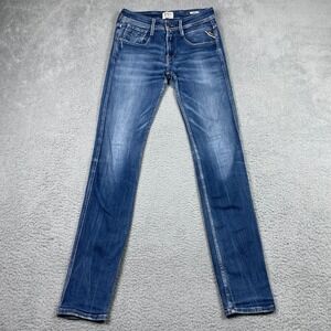 Replay Anbass Jeans Mens 29x34 (Fits 27x33) Blue Slim Fit‎ Zipper Pocket Italian